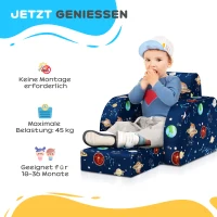 AIYAPLAY Fotelik dziecięcy 2 w 1 Składana sofa dziecięca z funkcją leżanka, wzór planet, Miękki fotel dla dzieci 1,5-3 lata, Pokój dziecięcy, Pokój do zabawy, Niebieski(m-8)