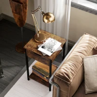 HOMCOM Industrial Side Table with Drawer and Shelf, Square End Table with Steel Frame for Living Room, 40 x 40 x 68cm, Rustic Brown(m-7)