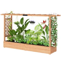 Outsunny Raised Planter with Trellis, Wooden Raised Bed for Garden with Hanging Roof and Drainage Holes, Outdoor Planter Box(m-11)