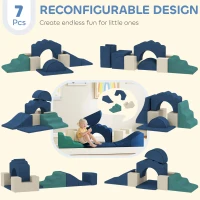 AIYAPLAY Baby Soft Play Set, 7-Piece Foam Climbing Blocks Set, Indoor Soft Play Gym Activity Play Set for Crawling, Sliding and Playing, Navy Blue(m-4)
