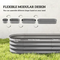 Outsunny Podwyższony ogródek metalowy, skrzynia na rośliny, warzywnik, kwietnik DIY z otwartym dnem, ziołowy ogródek do ogrodu, balkonu, srebrny 195 x 62 x 30 cm(m-4)