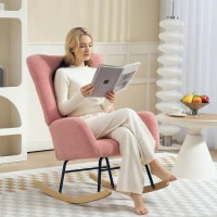 Fotel bujany z podłokietnikami, różowy, aksamit teddy(m-2)