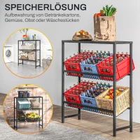 HOMCOM Drink Crate Rack for 6 Boxes, Black Steel, Freestanding Bottle Crate Stand, Drink Shelf, Height Adjustable, 103L x 33W x 113.5Hcm(m-7)