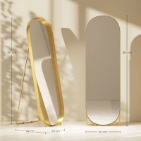 HOMCOM Lustro całkowite 160 x 50 cm, Łukowaty stojący lustro z metalową ramą i Szkłem Odpornym na Rozbicie, Lustro ścienne do stania, opierania, dla salonu, sypialni, korytarza, złote(m-3)