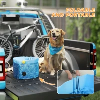 PawHut Składany Basen dla Psów z Fontanną i Poduszką Wodną Ø120 x 30 cm Antypoślizgowy Basen dla Zwierząt(m-7)