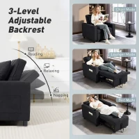 HOMCOM 3-in-1 Single Sofa Bed, Convertible Sleeper Chair Bed - Black(m-5)