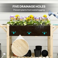 Outsunny 46 x 94cm Wooden Raised Planter, with Shelves - Natural Finish(m-7)
