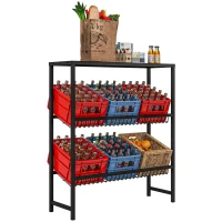 HOMCOM Drink Crate Rack for 6 Boxes, Black Steel, Freestanding Bottle Crate Stand, Drink Shelf, Height Adjustable, 103L x 33W x 113.5Hcm(m-11)