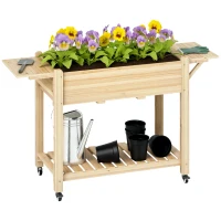 Outsunny 46 x 94cm Wooden Raised Planter, with Shelves - Natural Finish(m-11)