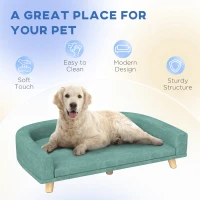 PawHut Sofa dla psa, sofa dla zwierząt Kot, Poduszka dla psa dla dużych psów, Kanapa dla psa z podwyższonym designem, Fotel dla psa z nogami drewnianymi, Zielony, 98 x 67 x 25 cm(m-7)