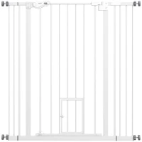 PawHut Zabezpieczenie drzwiowe, zabezpieczenie schodowe bez wiercenia, z drzwiami dla psów i kotów, zabezpieczenie dla zwierząt, 74-101 cm, z automatycznie zamykanymi podwójnymi zamkami, stal, biały(m-11)