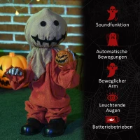HOMCOM Dekoracja na Halloween 77cm Strach na Wróble z Czerwonymi Świecącymi Oczami, Funkcja Dźwięku, Dekoracja na Halloween z Czujnikiem Ruchu i Dźwięku, Śmiechem, Ruchomymi Ramionami i Rękami(m-7)