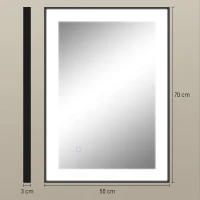 HOMCOM Espelho Casa de Banho com Luz LED 70x50 cm Iluminação Ajustável Função Anti-Embaciamento Função Memória  Preto(m-3)