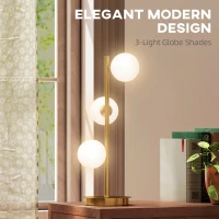 Lampa stołowa HOMCOM z 3 kloszami w kształcie kul, Lampa nocna ze stabilną podstawą ze stali, Gniazda G9, Lampa do czytania do sypialni salonu - Mosiądz(m-4)