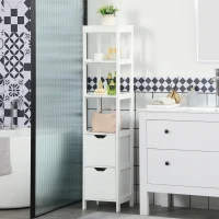 kleankin Meuble colonne de salle de bain armoire haute meuble rangement avec 3 étagères et 2 tiroirs en bois - 30 x 30 x 144 cm(m-10)