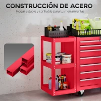 HOMCOM Carro de Herramientas con 7 Cajones Estantería de 3 Niveles Desmontable Sistema de Cierre Central Asa Rojo(m-6)