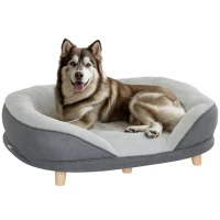 PawHut Raised Dog Sofa with Detachable Top, Cat Sofa with Padded Sides, Elevated Pet Bed with Anti-Slip Feet, Wooden Feet for Large and Medium Dogs - Grey(m-11)