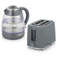 HOMCOM Kettle and Toaster Set, 1.7L 3000W Rapid Kettle with Limescale Filter, 2 Slice Toaster with 7 Browning Controls, Grey(m-1)