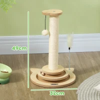 PawHut Cat Scratching Post, 49cm Cat Scratcher with Sisal Post, Interactive Track Ball Toy, Hanging Toy Ball, Feather, 4 in 1 Small Kitten Cat Scratch Post, Oak(m-3)