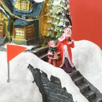 HOMCOM Animated Christmas Village with LED Lights and Music, Rotating Ice Skaters and Moving Train, Resin Tabletop Decoration, Multicolour(m-8)