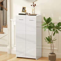 HOMCOM High-gloss shoe cabinet, shoe storage with adjustable shelves for hallway, entry, space for 10 pairs, white(m-5)