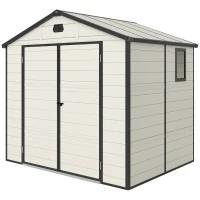 Outsunny 7.9ft x 6.2ft Recycled Garden Shed with Aluminium Frame and Plastic,  Wall Shed with Foundation, Waterproof and Rustproof - Cream White(m-11)