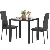 HOMCOM Ensemble table à manger et chaises pour 2 personnes, plateau rectangulaire en verre, pour cuisine salon maison, noir