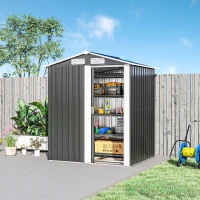 Outsunny Garden Metal Tool Storage Shed with Sliding Door, Sloped Roof and Foundation Kit, 152 x 132 x 188cm, Grey(m-9)