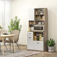 HOMCOM Armoire de cuisine haute, meuble de rangement moderne avec étagères réglables, tiroir, blanc et aspect bois(m-10)
