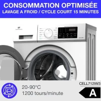 Lave-linge hublot - CONTINENTAL EDISON - CELL712IW3 - 7 kg - Induction - 60 cm - 1200 trs/min - Blanc(m-5)