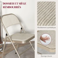 HOMCOM Lot de 6 chaises pliantes chaises de salle à manger portables cadre en acier dim. 45l x 46P x 78H cm beige(m-4)