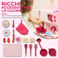 AIYAPLAY Cucina Giocattolo per Bambini 3+ Anni con Microonde, Piano Cottura e Lavandino, in Legno, 55x24x86 cm, Rosa(m-5)