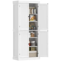 HOMCOM Mobile Cucina Alto con 6 Ripiani Regolabili e 2 Ante in Legno, 76x40.5x184 cm, Bianco(m-11)