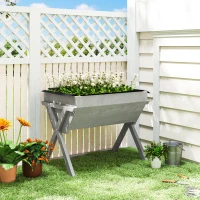 Outsunny Wooden Raised Garden Bed with Bed Liner, Elevated Planter Box with Legs, Light Grey(m-2)
