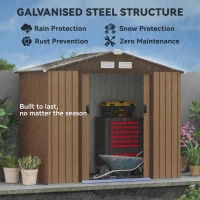 Outsunny 7 x 4ft Lockable Metal Garden Tool Storage Shed, Outdoor Storage Shed with Foundation and vents, Light Brown(m-4)