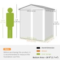 Outsunny Garden Metal Tool Storage Shed with Sliding Door, Sloped Roof and Foundation Kit, 152 x 132 x 188cm, Grey(m-3)
