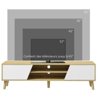 HOMCOM Meuble TV pour télévision jusqu'à 65 pouces design scandinave 2 portes 2 niches avec passe-câbles 150 x 30 x 42 cm(m-7)