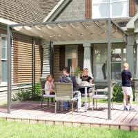 Outsunny 3 x 2.8m Metal Pergola, with Retractable Fabric Roof - Beige(m-8)