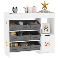 AIYAPLAY Meuble rangement enfant étagère de rangement pour jouets enfants avec 9 tiroirs en tissu et placard, blanc(m-11)