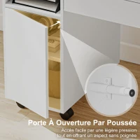 HOMCOM Bureau d'ordinateur sur roulettes, table informatique avec abattant, tiroir, placard et compartiment, 130 x 58 cm, blanc(m-6)