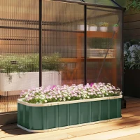 Outsunny Pat ridicat din oțel, recipient de plantare cu încuietori click, margine pliată 136 x 52 x 31 cm Verde deschis(m-4)