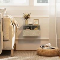 HOMCOM Set aus 2 schwebenden Nachttischen mit Schublade, wandmontiert, 35x32x22,5 cm, Betongrau(m-5)