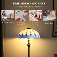 HOMCOM Tiffany-Style Floor Lamp with Handcrafted Stained Glass Shade, 152cm Tall Vintage Standing Lamp with Foot Switch and Dual Sockets for Living Room Bedroom, Bronze Tone and Blue(m-5)