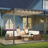 Outsunny 3 x 2.8m Metal Pergola, with Retractable Fabric Roof - Beige(m-7)