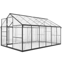 Outsunny Serre de jardin en aluminium polycarbonate, serre avec fenêtres supérieures réglables 363x247x205cm transparent(m-1)