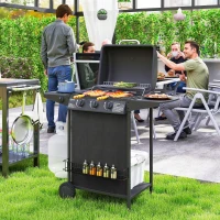 Outsunny Barbecue a Gas con 4 Bruciatori Indipendenti e Coperchio con Termometro, 108x54x97 cm, Nero(m-2)