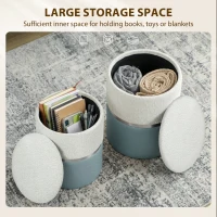 HOMCOM Nesting Round Ottoman with Storage Set of 2 - Cream/Grey(m-5)
