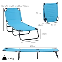 Outsunny Garden Sun Lounger, with Five-Position Back - Light Blue(m-3)