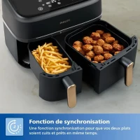 Friteuse sans huile - PHILIPS - NA352/04 - Airfryer Série 3000 double panier 9L avec accessoire - 8 préréglages - 2750W - Noir/Doré(m-5)
