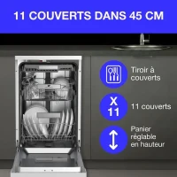 Lave-vaisselle pose libre - CONTINENTAL EDISON - CELV1145W - 11 couverts - 45 cm - 45 dB - Blanc(m-5)